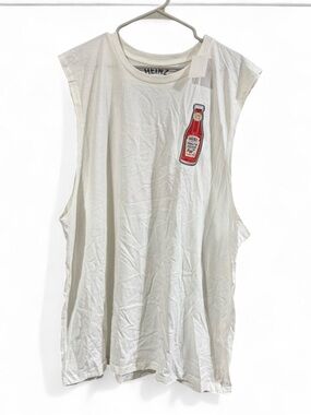 Men's Size XXL White Sleeveless Muscle Tank with Red Ketchup Patch